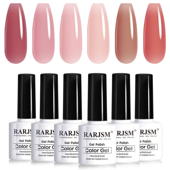 Picture of RARJSM Nude Gel Polish Set Purple Jelly Gel Nail Polish of 6 Transparent Colors 7.5ml Clear Mavue Purple Pink Sheer Rose Red Brown Autumn Winter French Manicure LED UV Gel Curing Requires Soak Off