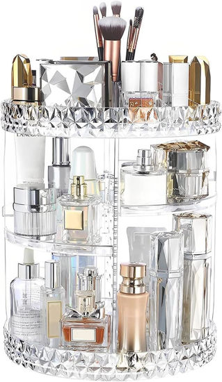 Picture of ZHIAI 360 Rotating Makeup Organizer, Large Capacity Cosmetics Organizer for Perfume Holder Organizer Countertop, DIY Adjustable Bathroom Makeup Carousel Holder Rack, Clear Diamond