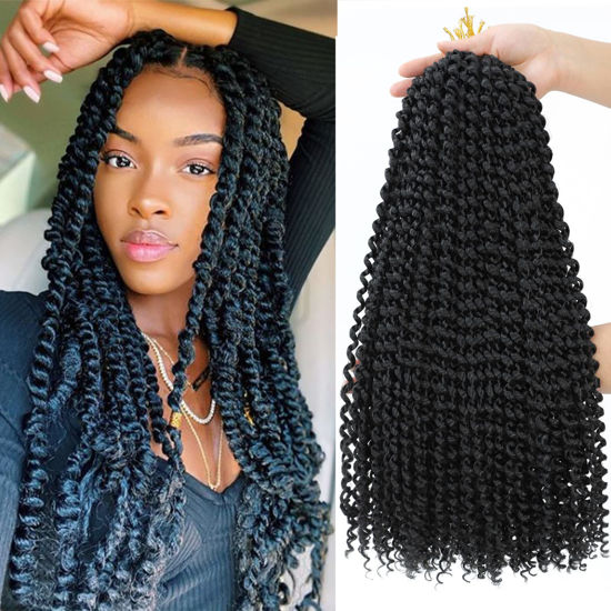 Picture of Dansama 7 Packs Passion Twist Hair Water Wave Braiding Hair for Butterfly Style Crochet Braids Bohemian Hair Extensions (22inch (Pack of 7), #1B)