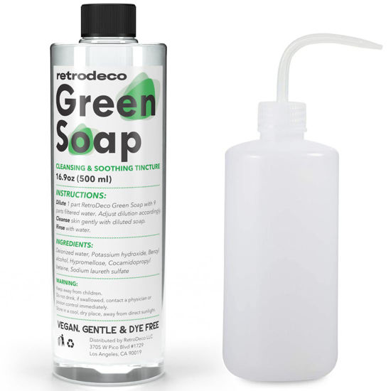 Picture of RetroDeco Ultra Concentrated 16.9oz Tincture of Green Tattoo Soap USP: Makes 1.3 Gallons of Green Soap with XL 16.9oz Squeeze Bottle