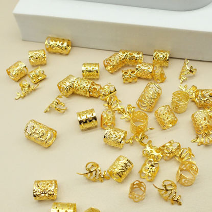Picture of 100pcs Gold Hair Jewelry for Braids Loc Jewelry Rings for Hair Adjustable Cuffs Dreadlocks Hair Beads for Women Braids Accessories