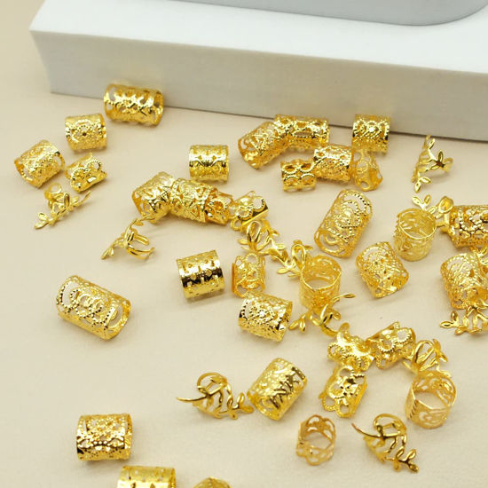 Picture of 100pcs Gold Hair Jewelry for Braids Loc Jewelry Rings for Hair Adjustable Cuffs Dreadlocks Hair Beads for Women Braids Accessories
