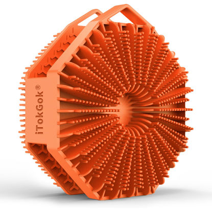 Picture of iTokGok® Premium 2-in-1 Silver-Infused Silicone Body Scrubber, Double-Sided Design Body Brush Silicone Body Scrubber Exfoliating Body Brushes for All Skin for Showering, Lathers Well - Orange