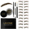 Picture of LAVONE Eyebrow Stamp Stencil Kit for Eyebrows, Brow Stamp Trio Kit with Waterproof Eyebrow Pencil, Eyebrow Pomade, 20 Eyebrow Stencils, Dual-ended Eyebrow Brush and Sponge Applicator - Ebony