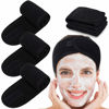 Picture of 4 Counts Spa Facial Headband Whaline Head Wrap Terry Cloth Headband Stretch Towel with Magic Tape for Bath, Makeup and Sport, 3.5" Wide (Black)