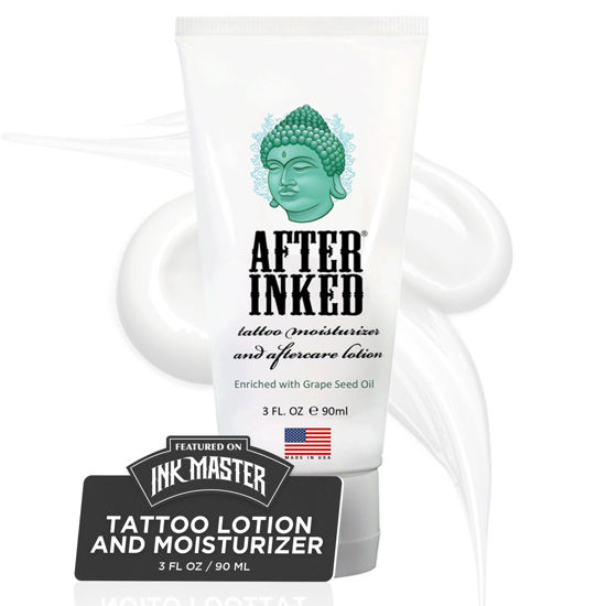 Picture of After Inked Tattoo Aftercare Lotion - Tattoo Moisturizer, As Seen on INK MASTER, Tattoo Balm, Ink Hydration Tattoo Aftercare Kit, 3 Fluid oz Tube (1-Pack)