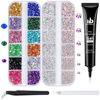 Picture of BELLEBOOST Nail Art Rhinestone Glue Gel&2 Boxes Flatback Gems Kit, 1 Tube of 15ml Rhinestone Gel Glue+Colorful Gems+Flat Back Round Glass Crystal AB&Clear Gemstones with Pickup Tools