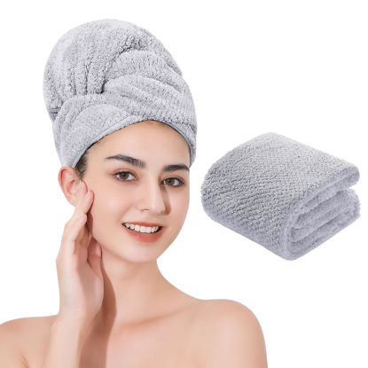 Picture of Laojbaba Microfiber Hair Towel Quick Dry Hair Towel Hair Drying Towels Suitable for All Kinds of Hair Ultra Absorbent Long and Thick Hair 20X40inch Grey (1pcs)