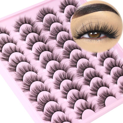 Picture of 20 Pairs Lashes Wispy Faux Mink Lashes Fluffy 15mm Cat Eye False Eyelashes Natural Look 3D Volume C Curl Strip Lashes Pack by Kiromiro