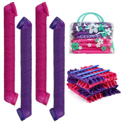 Picture of 40pcs Heatless Spiral Hair Rollers with Styling Hooks, 22inch/55cm, No Heat Damage, DIY Kit for Long & Medium Hair