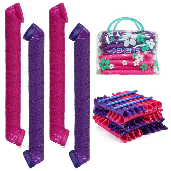 Picture of 40pcs Heatless Spiral Hair Rollers with Styling Hooks, 22inch/55cm, No Heat Damage, DIY Kit for Long & Medium Hair
