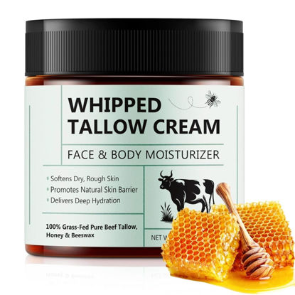 Picture of laraspi Beef Tallow for Face, Tallow Face Moisturizer, 4.2 oz Organic Whipped Grass Fed Beef Tallow with Honey Cream for Face & Body, Unscented
