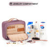 Picture of Travel Hanging Toiletry Bag for Women, Extra Large Makeup Bag, Holds Full-Size Shampoo, with Jewelry Organizer Compartment, Waterproof Cosmetic Bag, Toiletries Kit Set with Trolley Belt, Dark Purple