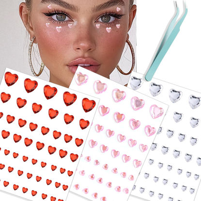 Picture of NOOEPC Heart Rhinestones Self Adhesive Face Gems Sticker Acrylic Heart Gems for Face Heart Stickers, Gem Stickers Heart Rhinestone Sticker for Valentine's Day DIY Crafts Party Decoration