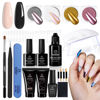 Picture of Beetles Poly Nail Extension Gel Kit with UV Lamp, 2 Neutral Colors Black Pink Nude UV Building Gel Manicure Set with 4 Jars Glitter Chrome Nail Powder Top Base Coat Easy DIY Nail Art Design Home