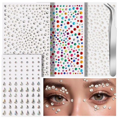 Picture of Teenitor Self Adhesive Face Gems and Pearls for Makeup, Festival Jewels for Body Makeup, Hair Gems, Face Jewels, Rhinestone Stickers for Face, Eye, Makeup, Body
