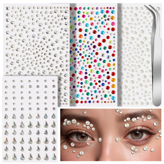 Picture of Teenitor Self Adhesive Face Gems and Pearls for Makeup, Festival Jewels for Body Makeup, Hair Gems, Face Jewels, Rhinestone Stickers for Face, Eye, Makeup, Body