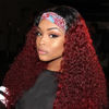 Picture of Two-tone Burgundy Deep Wave Headband Wig Human Hair 14 Inch Glueless None Lace Machine Made Wigs Ombre 99J Dark Headband Wigs for Black Women 150% Density