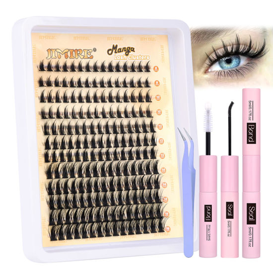 Picture of JIMIRE Natural Lash Clusters Kit Lash Extension Kit with Lash Bond and Seal 180Pcs Anime Eyelash Clusters D Curl Wispy Manga Lash Clusters 8-16MM Cluster Eyelash Extensions Kit Individual Lashes Pack