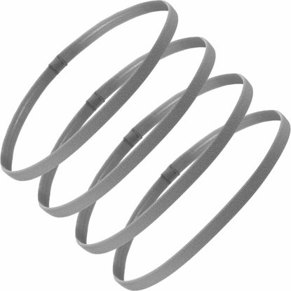 Picture of Bememo 4 Pieces Thick Non-Slip Elastic Sport Headbands Hair Headbands for Women and Men (Gray)