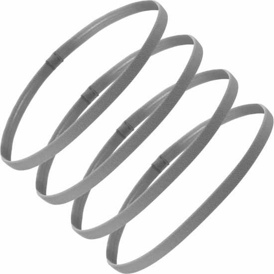 Picture of Bememo 4 Pieces Thick Non-Slip Elastic Sport Headbands Hair Headbands for Women and Men (Gray)