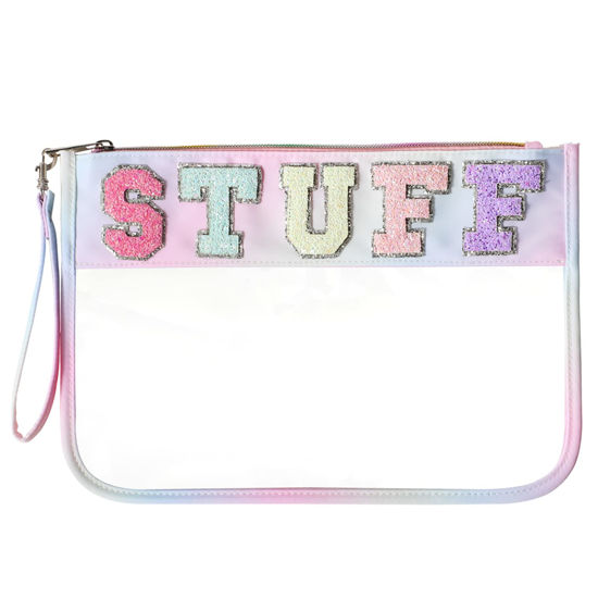 Picture of DYSHAYEN Glitter Letter Clear Zipper Pouch for Travel,Nylon Clear Cosmetic Stuff Bag,Makeup Travel Bag for Women (Multicoloured-Stuff)