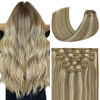 Picture of Blonde Extensions Clip in Real Human Hair 70G Light Ash Blonde Human Hair Clip in Extensions 7pcs 16clips One Pack (12 Inch #18P613)