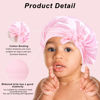 Picture of 3 Pcs Kids Silk Bonnet for Sleeping - Baby Hair Bonnet for Sleeping,Kids Satin Bonnets for Girls with Adjustable Wide Elastic Band,Sleeping Cap for Teens Toddler Child Curly Hair(Pink+Purple+Yellow)
