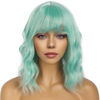 Picture of LANCAINI Short Bob Wigs with Bangs for Women Loose Wavy Wig Curly Wavy Shoulder Length Bob Synthetic Cosplay Wig for Girl Colorful Costume Wigs (Mint Green)