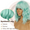 Picture of LANCAINI Short Bob Wigs with Bangs for Women Loose Wavy Wig Curly Wavy Shoulder Length Bob Synthetic Cosplay Wig for Girl Colorful Costume Wigs (Mint Green)