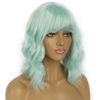 Picture of LANCAINI Short Bob Wigs with Bangs for Women Loose Wavy Wig Curly Wavy Shoulder Length Bob Synthetic Cosplay Wig for Girl Colorful Costume Wigs (Mint Green)