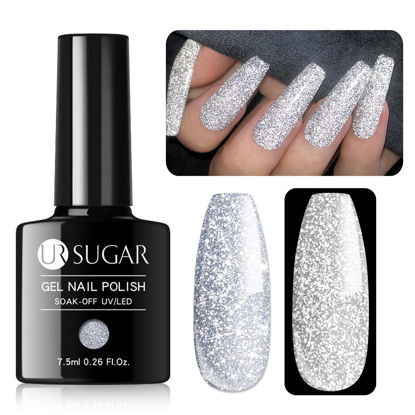 Picture of UR SUGAR Reflective Glitter Gel Polish Silver Sparkly Glitter Shimmery Gel Polish Shiny Disco Soak Off Gel Nail Polish Nail Art Manicure Salon DIY at HomeChristmas Gifts for Women Girls