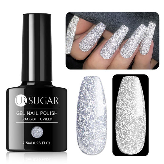 Picture of UR SUGAR Reflective Glitter Gel Polish Silver Sparkly Glitter Shimmery Gel Polish Shiny Disco Soak Off Gel Nail Polish Nail Art Manicure Salon DIY at HomeChristmas Gifts for Women Girls