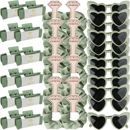 Picture of 36pcs Bridesmaid Scrunchies Proposal Gifts 4.1inch square Hair Claws Bachelorette Claw Clip Hair Clips heart sunglasses Girls Stuff Cute Hair Clips for Wedding Party Favors(36pcs Sage Green)