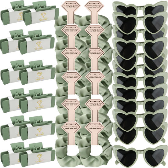 Picture of 36pcs Bridesmaid Scrunchies Proposal Gifts 4.1inch square Hair Claws Bachelorette Claw Clip Hair Clips heart sunglasses Girls Stuff Cute Hair Clips for Wedding Party Favors(36pcs Sage Green)