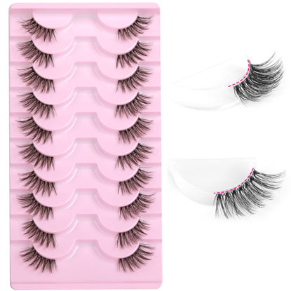 Picture of FANXITON Half Lashes with Clear Band Corner Lashes 15 MM Natural Look 3D False Eyelashes Wispy Soft Cat Eye Fluffy Curl Accent Lashes 10 Pairs Pack