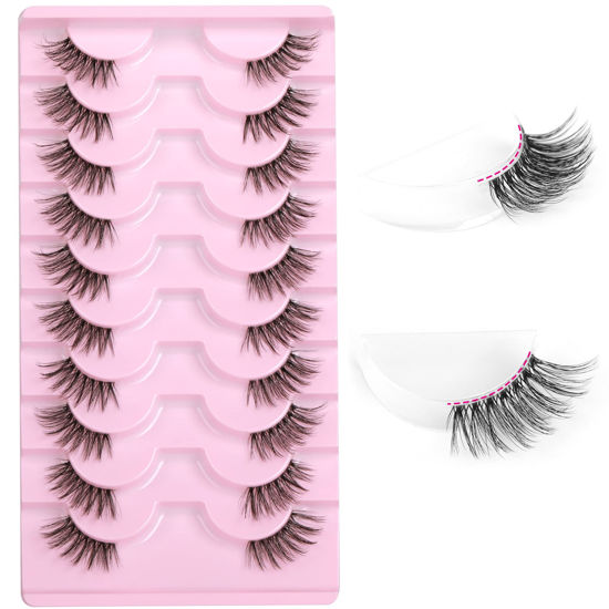 Picture of FANXITON Half Lashes with Clear Band Corner Lashes 15 MM Natural Look 3D False Eyelashes Wispy Soft Cat Eye Fluffy Curl Accent Lashes 10 Pairs Pack