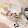 Picture of HBselect Quilted Makeup Bag, 3PCS Cotton Large Travel Makeup Bag, Cute Floral Coquette Make up Bag Cosmetic Bag Toiletry Bag for Women Girls