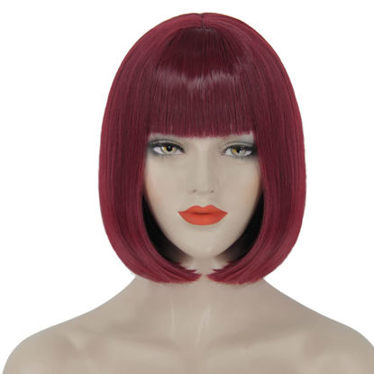 Picture of Bopocoko Wine Red Wigs for Women, 12'' Short Burgundy Bob Hair Wig with Bangs, Natural Synthetic Wig with Realistic Scalp, Cute Wigs for Daily Party BU239BU