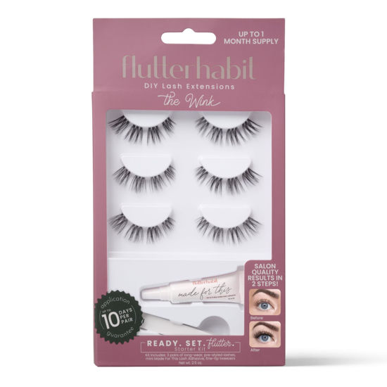 Picture of FlutterHabit Wink Ready Set Starter Kit, DIY Eyelash Extensions, Lash Clusters for Women, Professional Quality At-Home Eyelash Extension Kit, Natural False Lashes, 3 Lash Sets, Lash Glue Included