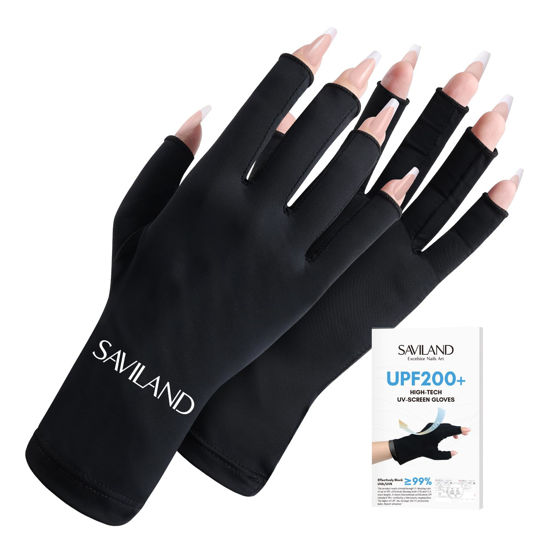 Picture of SAVILAND UV Gloves for Nails: Professional UPF200+ UV Gloves for Gel Manicures Anti UVA & UVB 999+ Gloves for Gel Nail Lamp Fingerless UV Light Gloves for Gel Nails Prevent Hands from UV Harm (Black)