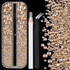 Picture of One Pack 2000 Pcs of Flatback Round Champagne Rhinestones 6 Sizes (1.5-6 mm) with Nail Art Rhinestone Picker Pencil And Tweezer For DIY And Salon Use