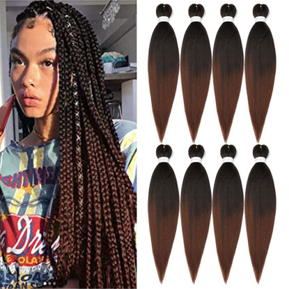Picture of Ubeleco Ombre Braiding Hair, 8 Packs Pre Stretched Braiding Hair 30 inch Professional Yaki Synthetic Hot Water Setting, Easy To Install Hair for Braiding(30in,1B/30)