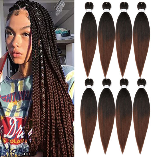 Picture of Ubeleco Ombre Braiding Hair, 8 Packs Pre Stretched Braiding Hair 30 inch Professional Yaki Synthetic Hot Water Setting, Easy To Install Hair for Braiding(30in,1B/30)