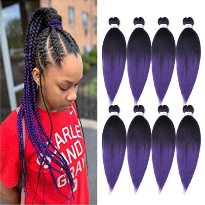 Picture of Pre Stretched Braiding Hair, 20 inch Braiding Hair, 8 Packs Soft Yaki Texture,No Itch, Hot Water Setting Synthetic Hair Extensions for Braids (20in,1B/Purple)