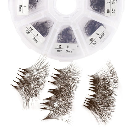Picture of Volume Lash Extensions 10D Brown Premade Fans 500 PCS 0.07mm 9-16mm Mixed C/D Curl Short Stem Premade Volume Eyelash Extensions Pointed Base Fans by WENDY LASHES (500PCS-10D-0.07-D, 9-16mm MIXED)