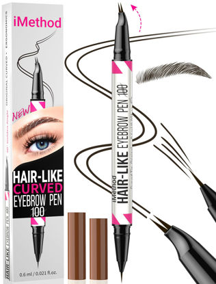 Picture of iMethod Curved Eyebrow Pen - Eyebrow Pencil 2-in-1 Dual-Ended Eyebrow Pen with Curved Tip and Precise Brush-Tip, Microblading Eyebrow Pen for Natural Hair-Like Brows, Long Lasting, Black Brown