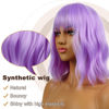 Picture of LANCAINI Short Bob Wigs with Bangs for Women Loose Wavy Wig Curly Wavy Shoulder Length Bob Synthetic Cosplay Wig for Girl Colorful Costume Wigs (Purple)