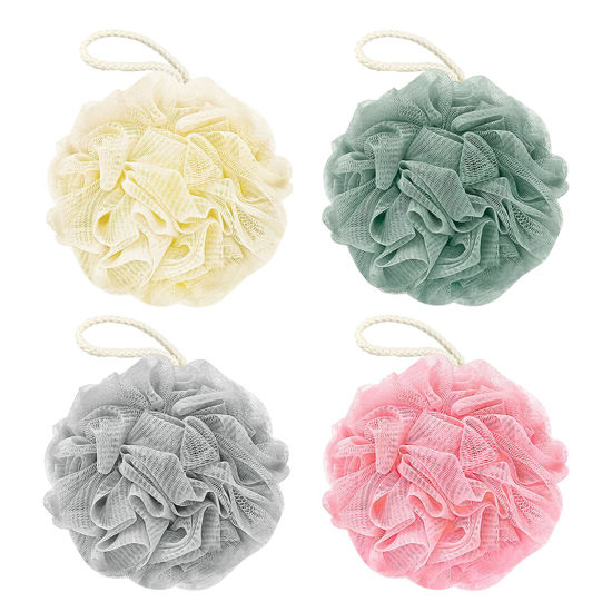 Picture of Awontar Bath Loofah Sponge, 60G Shower Loofah Exfoliating Body Scrubber Sponge, 4 Count Bath Mesh Pouf Ball for Women and Men (Light Color)