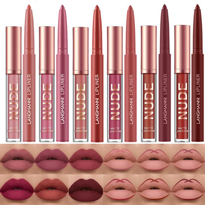Picture of LANGMANNI 6 Matte Lipstick with 6 Lipliners Durable Makeup Set,Long-Lasting Non-Stick Cup Not Fade Waterproof Pigmented Velvet Lipgloss Kit Beauty Cosmetics Makeup Gift for Girls (#A)